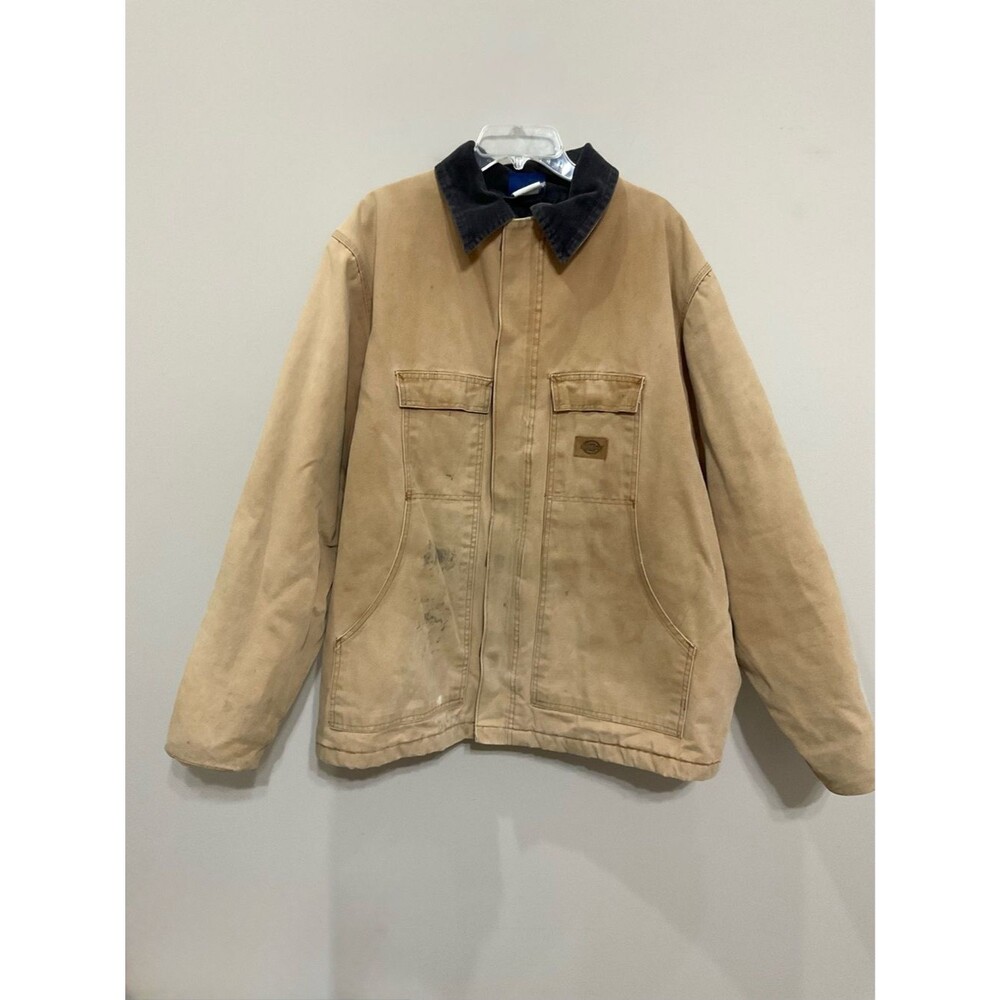 Vintage Dickies Chore Coat Sz XXL Tall Distressed Duck Canvas Corduroy Collar